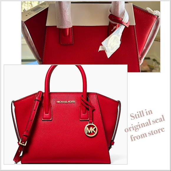 NWT Michael Kors Avril Small Top-Zip Satchel Bright Red - Picture 2 of 15